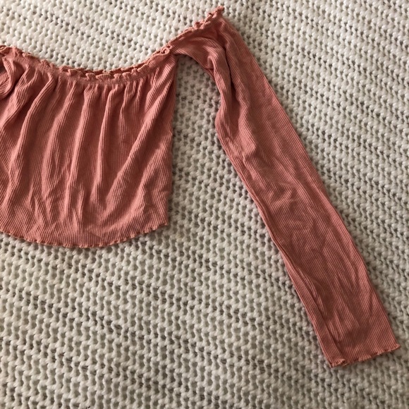Pink Ribbed Off the Shoulder Shirt - Picture 2 of 5